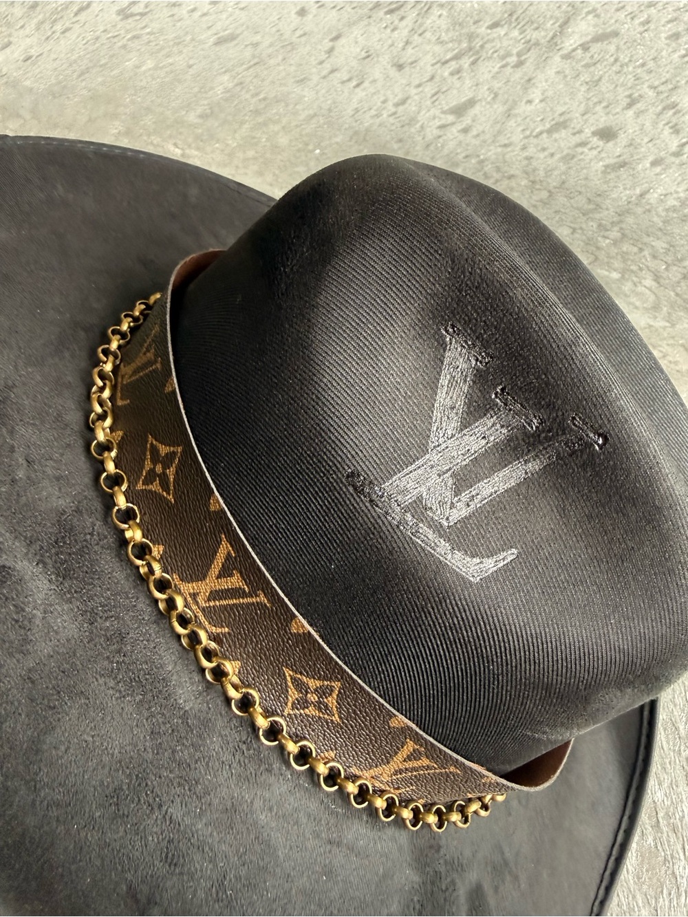 Louis Vuitton Black Western Hat with Gold Chain - Picture 5 of 6